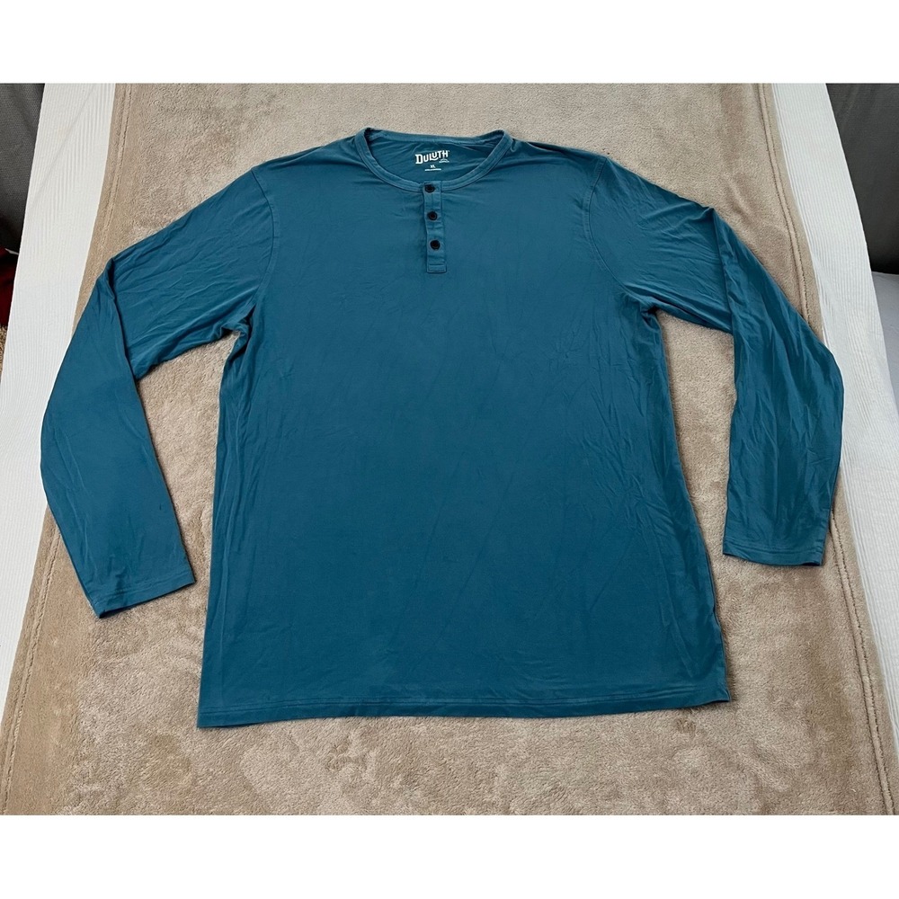 Duluth Trading Co Tencel Modal Shirt Men's XL Teal Blue Henley long Sleeve